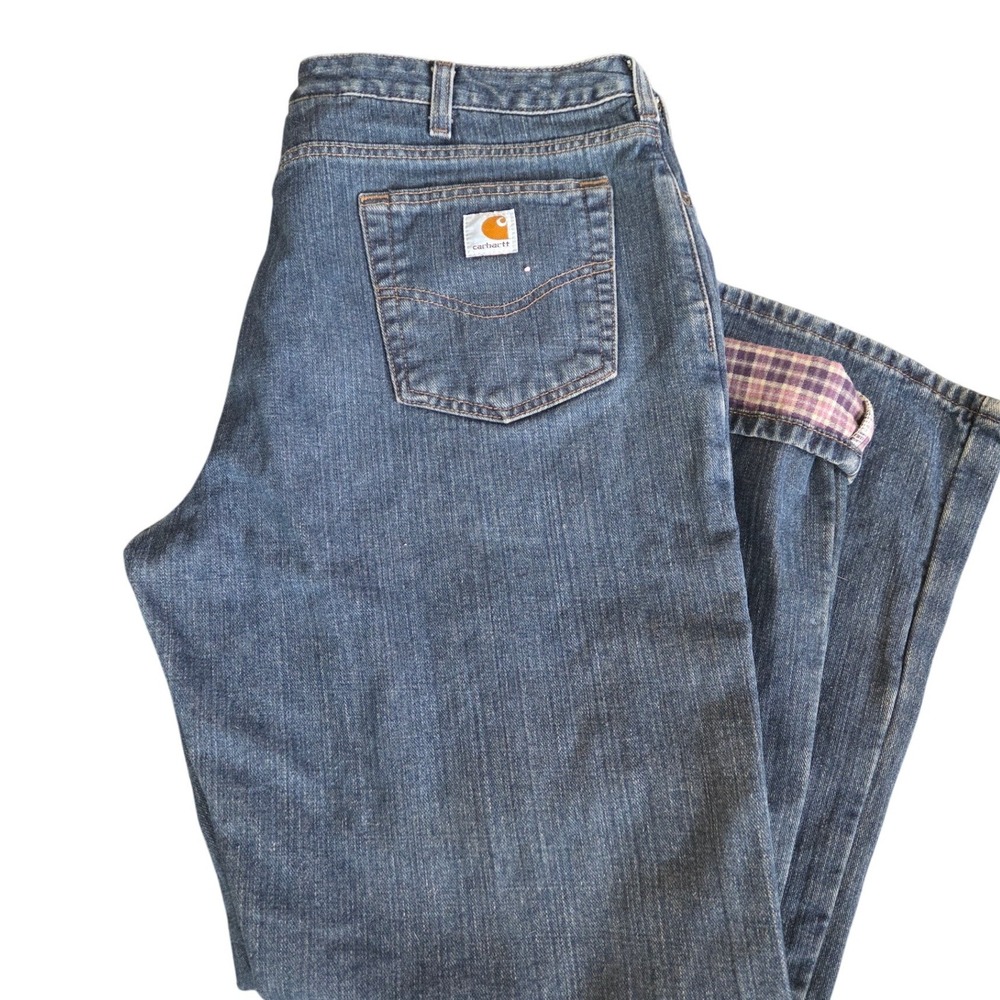 Carhartt insulated jeans Relaxed 16 x 30 Blue Denim Plaid Lined runs very large